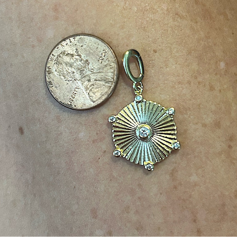 Gold Sunburst Charm with CZ- add to any chain! Gold plated!